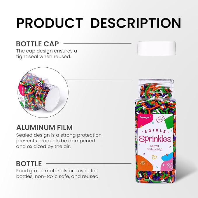 Halloween Sprinkles for Cake Decorating, Edible Halloween Jimmies Sprinkles for Cupcake Toppers Baking Cookie Ice Cream Dount Chocolate, 3.52oz