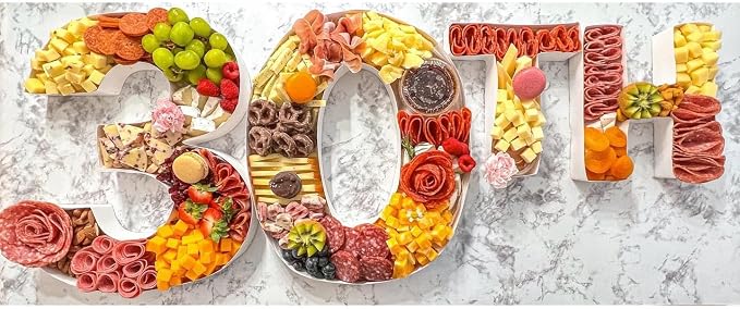 12inch Cardboard Number Fillable Food Tray Box for Charcuterie, Cupcake Arrangement, Birthday Anniversary (White, 30)