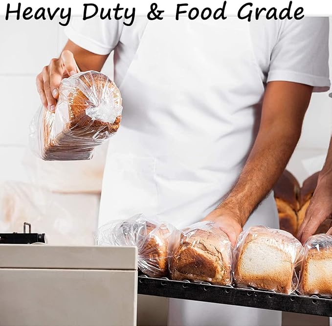 Large Bread Bags with Ties, 8 x 4 x 18", 50 Pack, Clear, Reusable, Bulk Bread Bags for Homemade Bread, Plastic Bakery Bags, Clear Bread Loaf Packing Bags