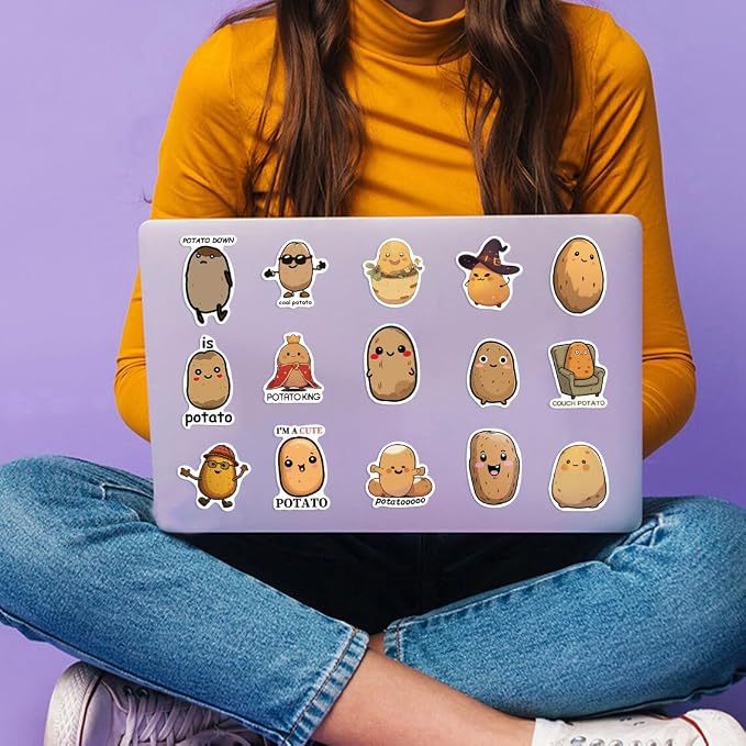 50 Pcs Funny Potato Stickers, Cute Kawaii Potato Character Decals, Waterproof Vinyl Sticker Pack for Laptop, Water Bottle, Journal for Kids & Adults(Potato)