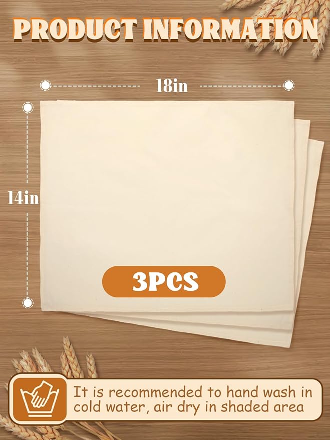 3Pcs Tea Towels for Sourdough Bread Baking - 14"x18" 100% Cotton Reusable Flour Sack Towels, Proofing Cloth Supplies for Baguettes, Loaves, Ciabatta Dough Rising