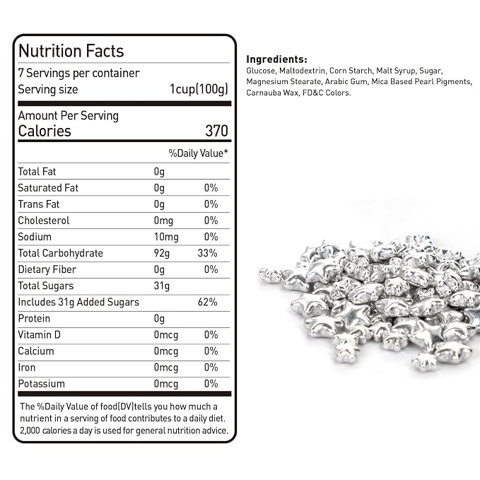 Dazzjoy Edible Silver Star Sugar Sprinkles, 4.23oz, Mix Size, Candy Star Sprinkles for Cake Decorations and Cupcake Toppers, Wedding Party Valentines Supplies