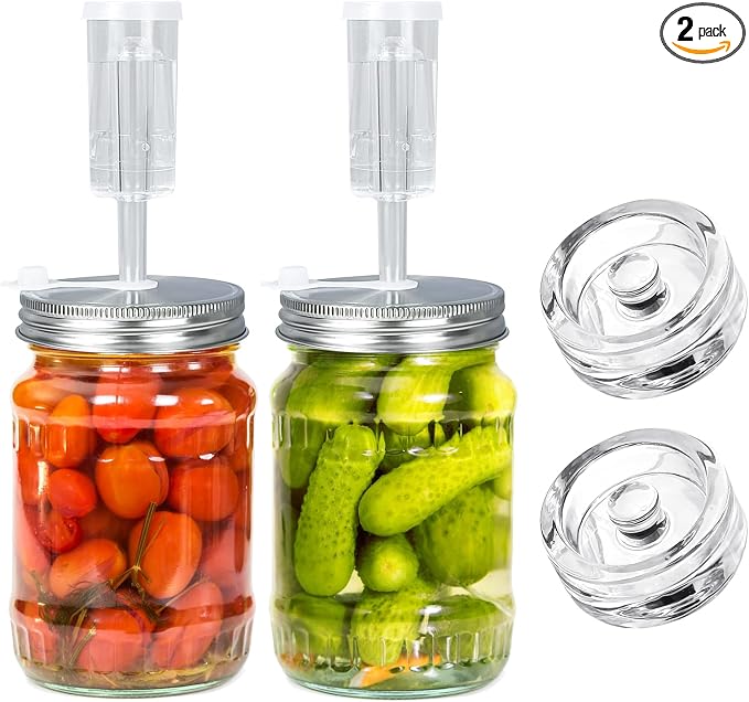 Fermentation Kit 2 Lids 2 Weights for 86MM Wide Jar | Upgraded Airtight Lids, Glass Weights, for Sauerkraut, Pickles,Kimchi,Easy Storage (Jars Not Included)