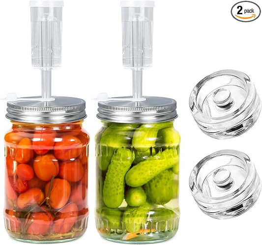 Fermentation Kit 2 Lids 2 Weights for 86MM Wide Jar | Upgraded Airtight Lids, Glass Weights, for Sauerkraut, Pickles,Kimchi,Easy Storage (Jars Not Included)