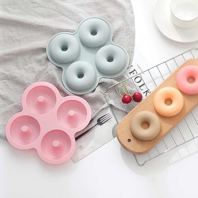 Silicone Donut Molds, Donut Pan Silicone Baking Molds, 4 Cavity Non-Stick Doughnut Pan, Make Perfect Donut Cake Biscuit Bagels Muffin, Heat Resistant and Microwave Safe(Set of 2)