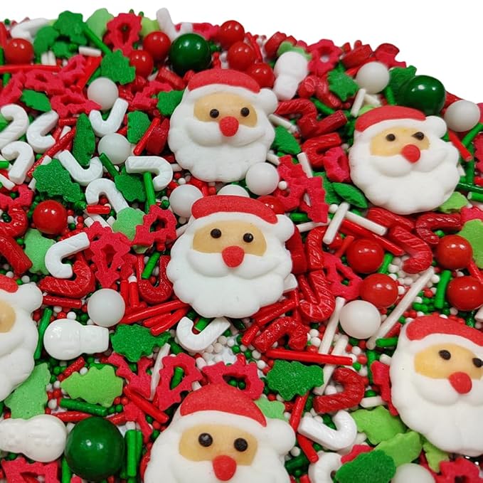 Homankit Christmas Sprinkles for Cake Decorating Edible Santa Claus Candy Sprinkle Mix Cake Cupcake Toppers Cookie Dessert Decorations with 6 Pieces Santa Claus