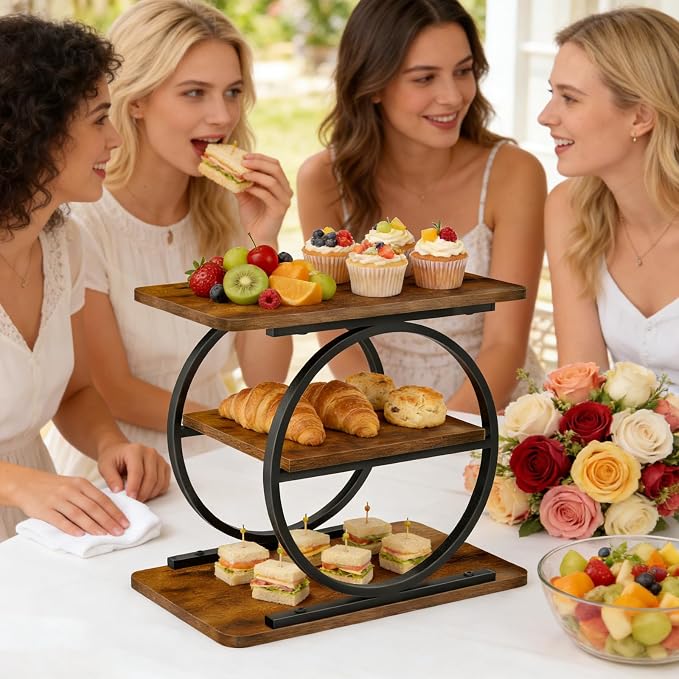 Cupcake Tower Stand, 3-Tier Cake Stand Rustic Dessert Table Display Set, Tiered Serving Trays for Party, Wedding, Birthday, Baby Shower