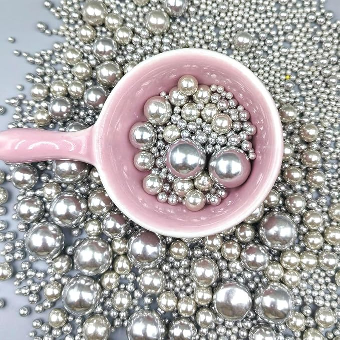 Edible Pearl Sugar Sprinkles Silver Candy Mixing Size Baking Edible Cake Decorations Cupcake Toppers Cookie Decorating Celebrations Wedding Valentines Easter Halloween Christmas Supplies 120g/ 4.23oz