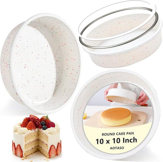 10 inch Silicone Round Cake Pans with Metal Reinforced Frame, Nonstick Cake Molds for Baking, BPA Free Set of 3 (Cream)