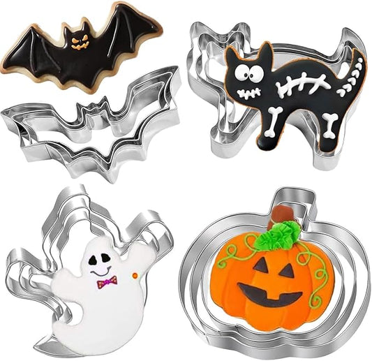 12PCS Halloween Cookie Cutters Set Stainless Steel, Ghost Bat Cat Pumpkin Shapes (Halloween-12pcs) (12pcs)
