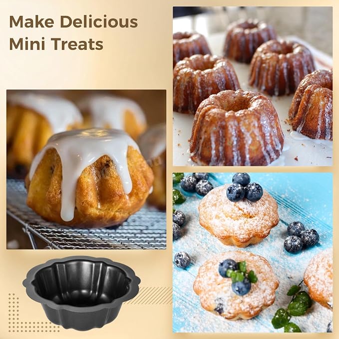 Homaisson 16 Pcs Mini Fluted Tube Pan small Cake Pans, 4.5Inch Carbon Steel Mini Flan Molds Pan, Nonstick Cake Pan Reusable small Tube Oven Baking Mold for Cupcake, Bread, Bavarois, Brownie