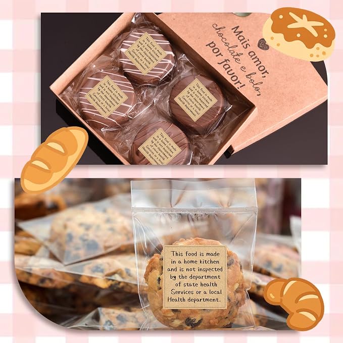 800pcs Cottage Food Law Labels 1.5x1.5 in Square - Kraft Brown | Made in a Home Kitchen Sticker Inspection Statement Ingredient Label for Homemade Bakery Farmers Market Food Packaging