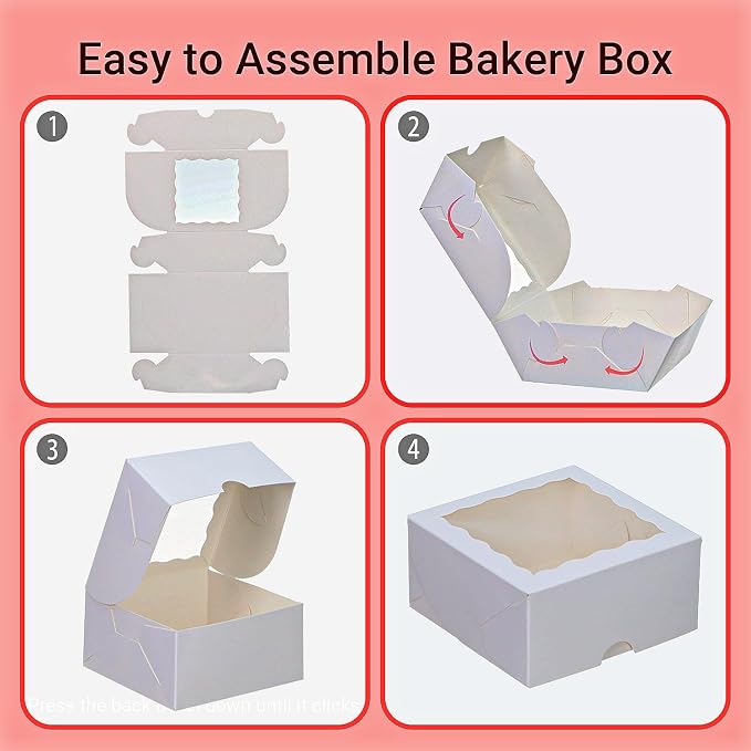 RomanticBaking 100 Pack Bakery Boxes 4x4x2 Inches Cookies Boxes Mini Bundt Cake Boxes Pie Boxes Cinnamon Roll Treat Boxes Chocolate Truffle Boxes Party Wedding Favor
