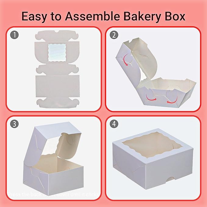 100Pack 4x4x2 Inch White Simple Elegant Bakery Boxes with Window Treat Boxes Truffle Boxes for Party Wedding Favor Mother's Valentine's Birthday Day