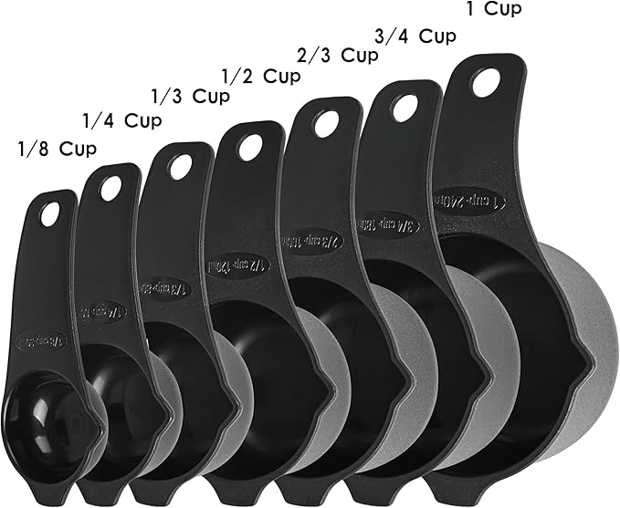 Black Measuring Cups and Spoons Set 15, Plastic Mesuring Cups and Spoons, 7 Plastic Measuring Cups and 7 Measuring Spoons with leveler, Cute Measure Cups for Baking & Kitchen