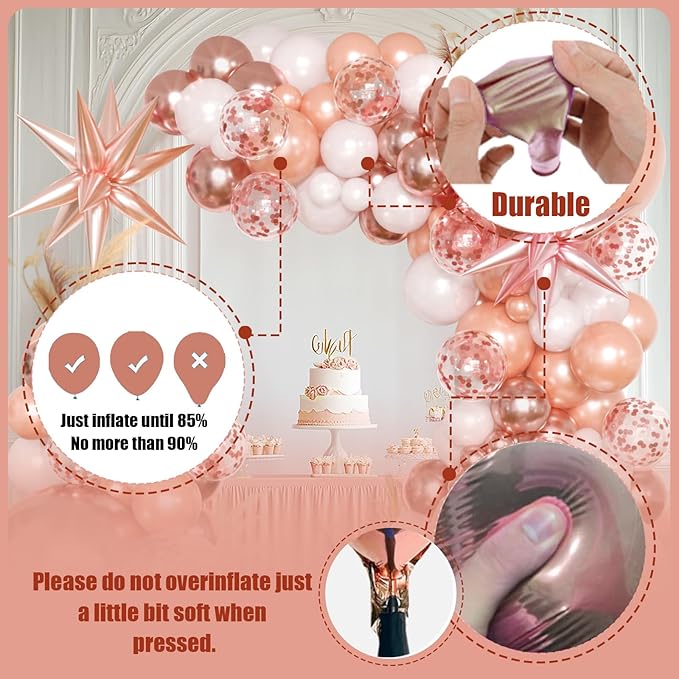 Rose Gold Balloon Arch Kit Garland, Rose Gold Birthday Decorations for Women Girls Birthday Baby Shower Bridal Shower Bachelorette Wedding Party Decorations