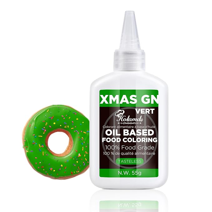 Oil Based Food Coloring Set, Xmas Green Oil Based Food Coloring for Chocolate, Food Grade Food Color Dye for Candy Melts, Baking, Icing, Frosting and Cake Decorating, Flavorless Vibrant - 55g/Bottle