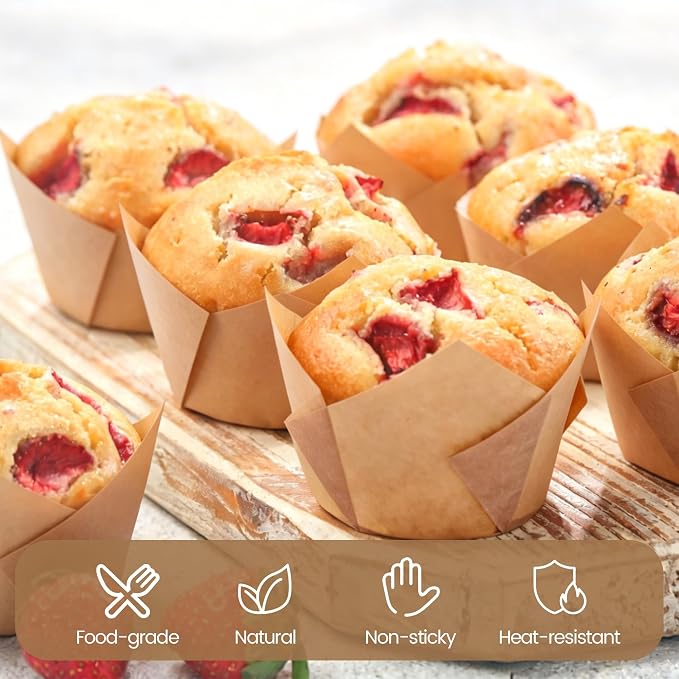 Ruisita 150 Pcs Mini Cupcake Liners Muffin Liners Baking Cups | Tulip Cupcake Liner for Baking Wedding, Birthday, Baby Shower Parties, Natural