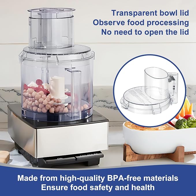 4 Locking Tabs DFP-14NWBCT1 Replacement Clear Food Processor Work Bowl Cover, Compatible with Cuisinart Tritan food Processor Only fits Bowl DLC-005AGTXT1,Fits Model DFP-14, DFP-14BCN, DFP-14BCHN