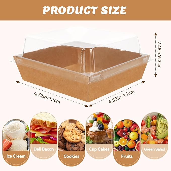 24 Pack Small Charcuterie Boxes with Clear Lids, Paper Mini Charcuterie Box To Go, Disposable Food Container with Lid, Dessert Boxes for Sandwich, Cookie, Sushi, Cake Slice, and Strawberries