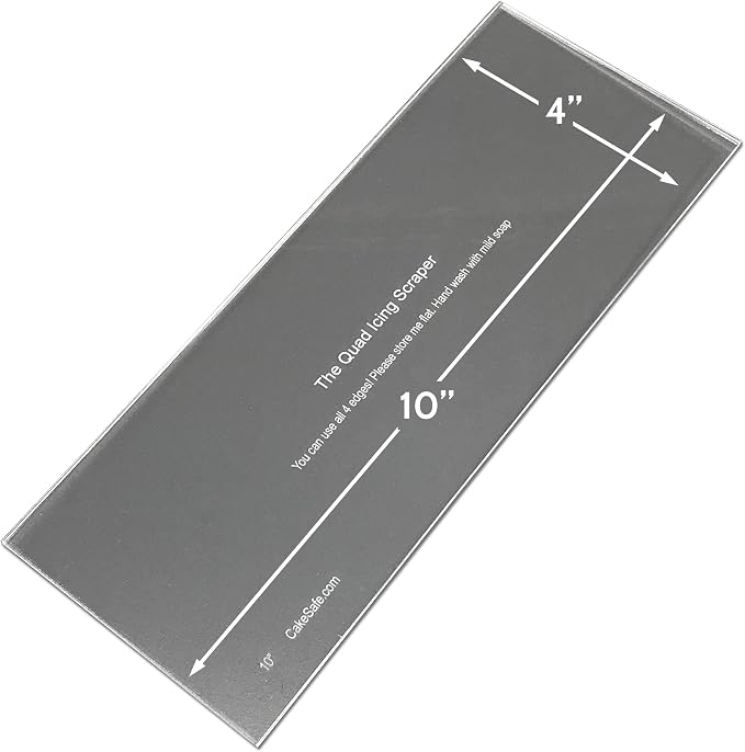 CAKESAFE 10 Inch Clear Quad Acrylic Cake Scraper, Cake Icing Scraper and Butter Cream Smoother