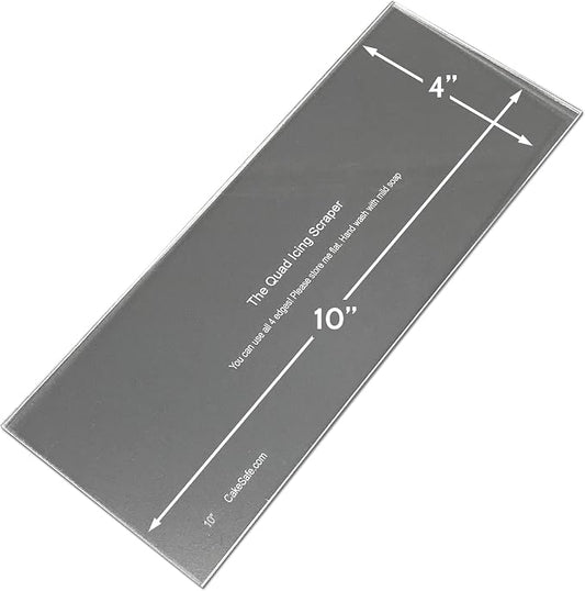 CAKESAFE 10 Inch Clear Quad Acrylic Cake Scraper, Cake Icing Scraper and Butter Cream Smoother