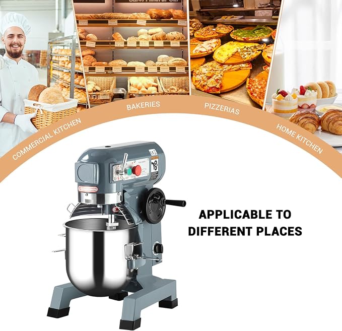 Commercial Food Mixer 15Qt, Heavy Duty Commercial Stand Mixer with 3 Speeds Adjustable, 660W Electric Dough Mixer with Stainless Steel Bowl, Dough Mixer Timing Function for Bakeries Pizzerias