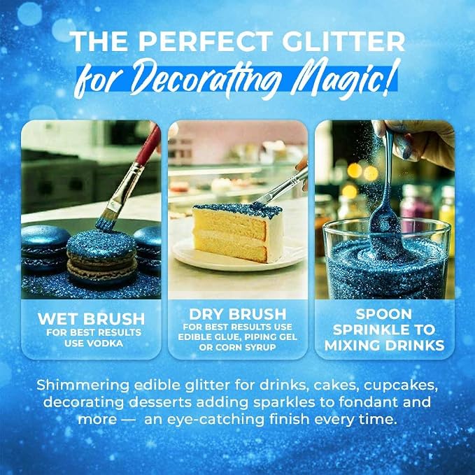 Bulk (20g) Navy Blue Edible Glitter for Drinks Edible Glitter for Cakes, Drink Glitters, Shimmering Navy Blue Glitters Cake Decorations Shimmer for Strawberries, Cocktail Drinks