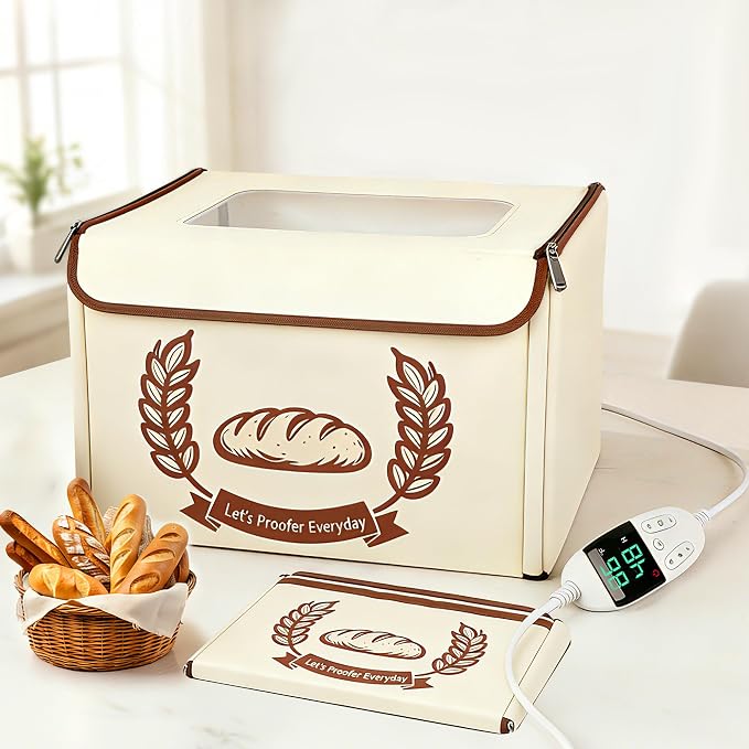 Folding Bread Proofing Box Dough Proofer, Electric Sourdough Warmer with 68-131°F Temp Control & 99H Timer, Dough Proofing Box Basket with Metal Rack for Baking Pizza, Yogurt, Kombucha, Large Capacity
