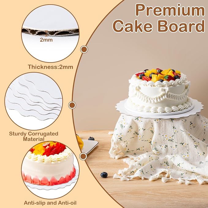 6 Pcs Wave Cake Boards,White Wave Cake Boards 10 inch Round,100%Food-graded Cardboard Cake Rounds,Waterproof and Oil-proof Cake Base for Cake DIY, Wedding, Birthday, Dessert, Pizza & Exhibition