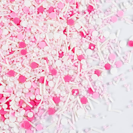Pink Sprinkles for Cake Decorating 7 OZ Edible Pearl Sugar Sprinkles Topper for Cookie Cupcakes, Candy, Cream, Chocolate Cake Decorations - Jimmies, Nonpareils, Confetti