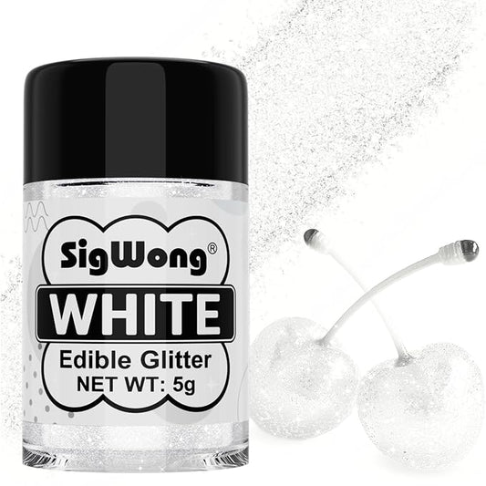 White Edible Glitter - 5g Food Grade Cake Decorating Shimmering Glitter, Edible Sprinkle Luster Dust for Drinks, Chocolates, Fondant, Strawberries, Cupcakes, Candy, Easter Cookie - Vegan