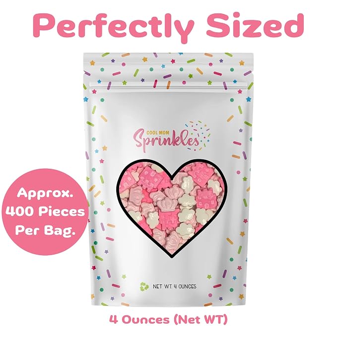 COOL MOM SPRINKLES Pink Princess Crown & Castle Sprinkles (4 oz.) – Princess World Themed Sprinkles for Decorating Birthday Cakes, Cupcakes, Cookies & Desserts – Mixed in the USA/Gluten-Free