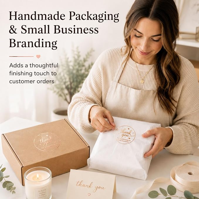 100PCS Thank You for Supporting My Small Business Stickers, Clear Black Thank You Labels for Packaging, Gift Bags, Bakery Boxes & Handmade Business Orders 1.6 Inch (Rose)
