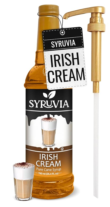 Syruvia Coffee Syrup, Irish Cream Flavored Syrup for Drinks, Lattes, and Desserts – 25.4 fl oz - with Pump