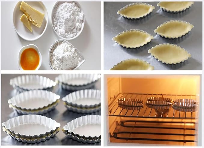 12Pcs 4.72 Inch Aluminum Fluted Boat Tart Pan, Mini Oval Tartlet Mold for Egg Tarts, Quiches, Cheesecakes, Wavy Tartlet, Fruit Tats - Silver