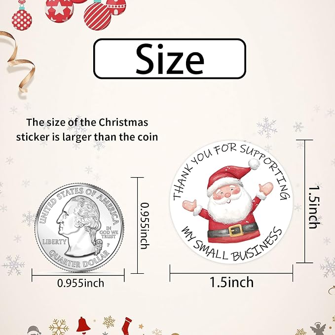 Heyfibro 500 PCS 1.5 Inch Thank You for Supporting My Small Business Stickers for Packing, Party, Bags, Boxes((Santa Claus))