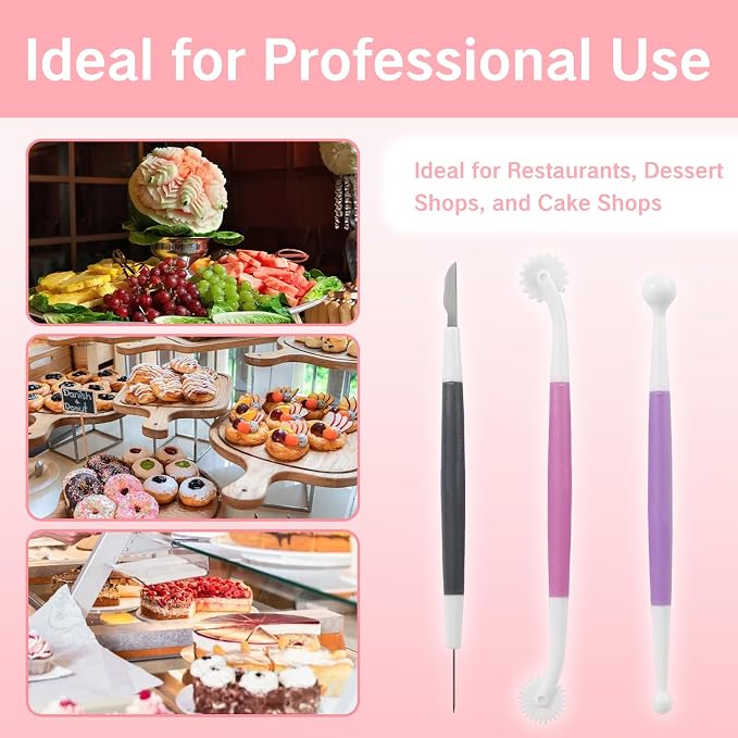 6 Pcs Fondant Tools Set for Professionals Cake Decorating Kit with Standard Ball Tool Quilting Stitching Tool and Cutting Blade Pick Tool for Cake Flower Sculpture Pottery Gum Paste, 18cm