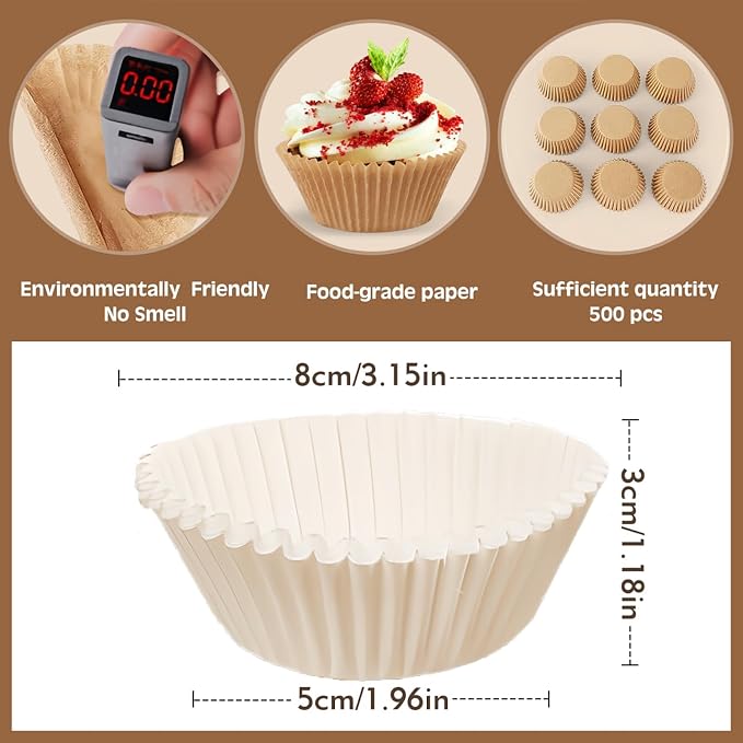 500pcs Standard white cupcake liners for baking,food grade cupcake wrappers,non-stick, greaseproof parchment muffin liners,by Bake Choice (500PCS White)