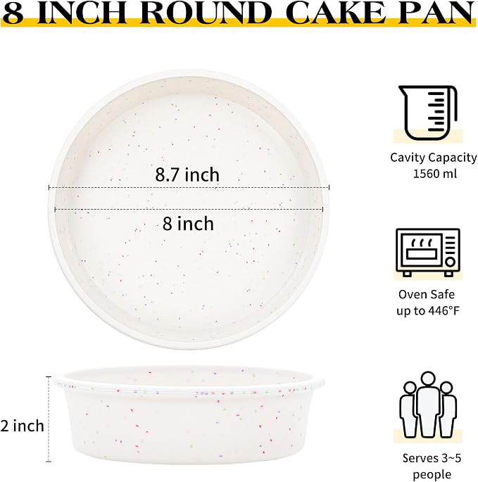 8 inch Silicone Round Cake Pans with Metal Reinforced Frame, Nonstick Cake Molds for Baking, BPA Free Set of 2 (Cream)
