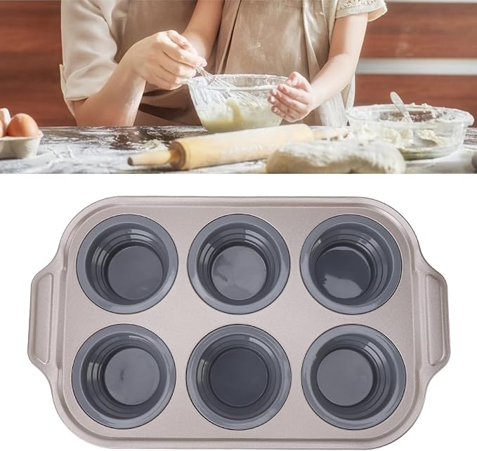 Zerodis Silicone Muffin Pan, Foldable Cupcake Baking Tray Non Stick Cake Maker Tray for Bread Tart Desserts Doughnut (Gray)