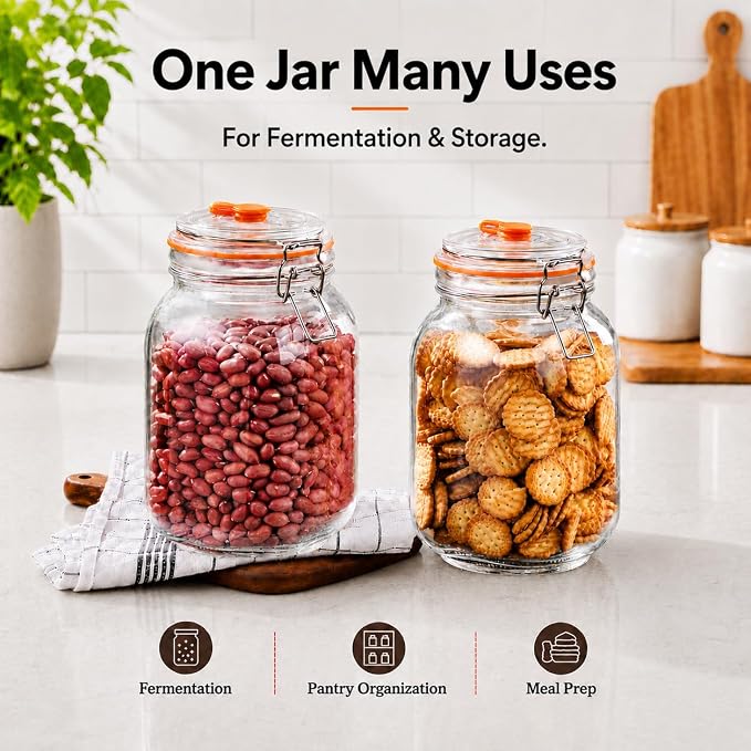 Fermenting Jars, 1.5L Fermentation Kit With Glass Weights, 2-Pack | Wide-Mouth 2L Glass Jar With Self-Venting Airlock, Ideal For Sauerkraut, Kimchi, Pickles And Other Homemade Ferments