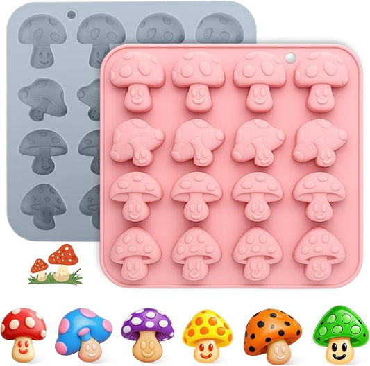 Palksky Mushroom Silicone Molds, 16 Cavity 2 Pack Mushroom Chocolate Mold, Gummy Candy Molds for Gummies Cookies Snacks Fondant Candy Cupcake Decor