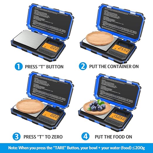 (Upgradaed) Digital Mini Scale, 200g /0.01g Pocket Scale, 50g Calibration Weight, Electronic Smart Scale, 6 Units, LCD Backlit Display, Tare, Auto Off, Stainless Steel (Battery Included)