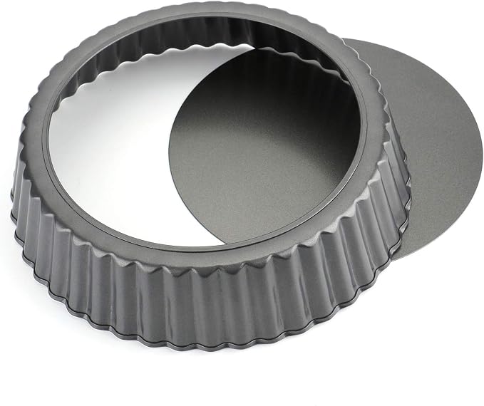 Tosnail Deep Tart Pan, 9.5" x 2" Quiche Pie Pan with Removable Loose Bottom, Fluted Baking Pan