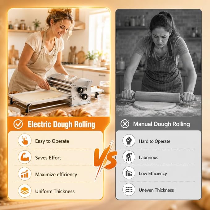 Electric Foldable Dough Sheeter, 51.18"×22.44" Working Surface, Commercial Stainless Steel Dough Roller, 10 Adjustable 2-30mm Thickness Heavy Duty Pasta Machine for Bakery Pizza Croissant Pastry