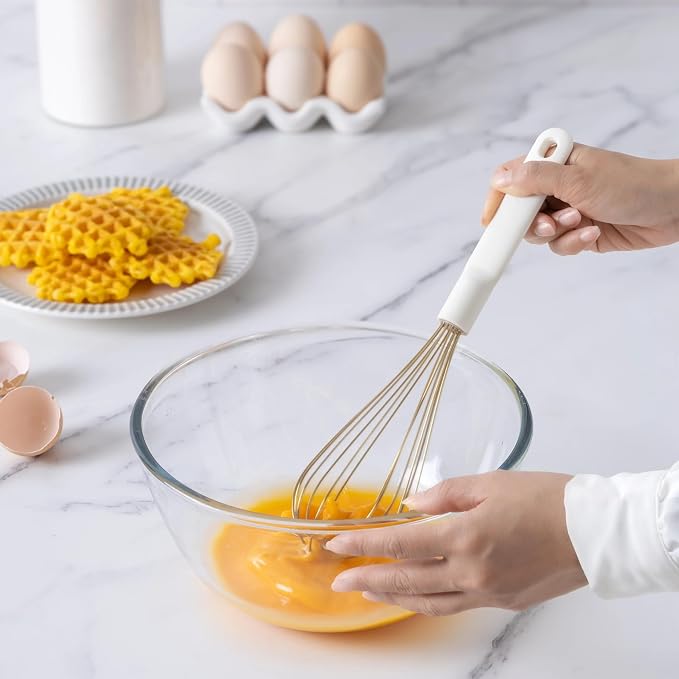 Cream & Gold Silicone Coated Balloon Wire Whisk, Rust Resistant Durable Kitchen Mixer for Cooking Baking, Dishwasher Safe, 2026 Home Essential