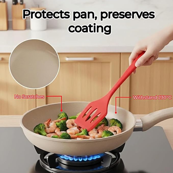 6-Piece Silicone Spatula Set, Heat Resistant Up to 230°C, Non-Scratch Non-Stick Cookware, Seamless One-Piece Design,with Pastry Brush for Baking Cooking Mixing (Red)
