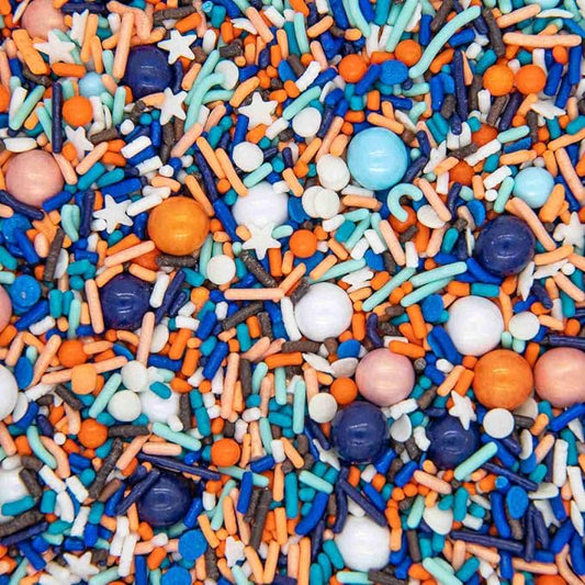 Blue and Orange Sprinkles for Cake, Cookie, Cupcake Decorating, and Baking -Blue Orange Birthday Cake Topper Decorations Jimmies, Nonpareils, Sugar Pearl with Peach, White, Navy Sprinkles