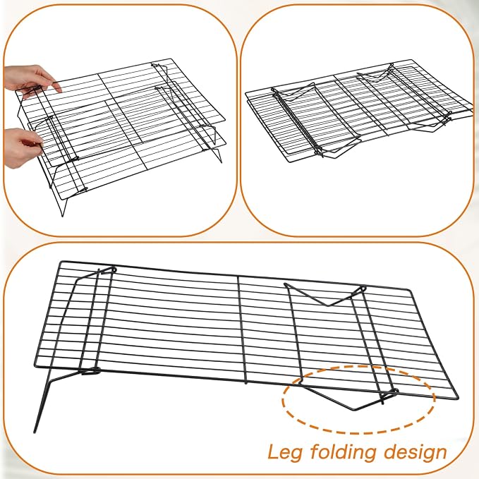 4 Pcs Stackable Cooling Racks, Heavy Duty Iron Wire Baking Rack Set, 15.7 x 9.8 Inch for Cooking, Roasting, Grilling, Oven and Dishwasher Safe, Black